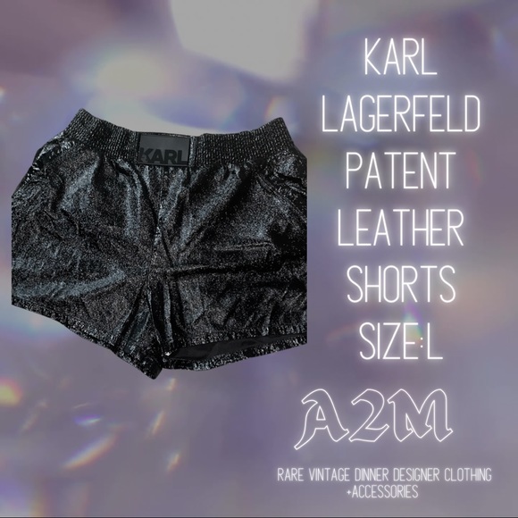 Karl Lagerfeld Black Patent Leather Shorts Size L - Picture 1 of 10